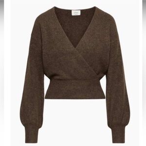 Aritzia Wilfred Mocha Brown Wrap Dear Sweater L XL